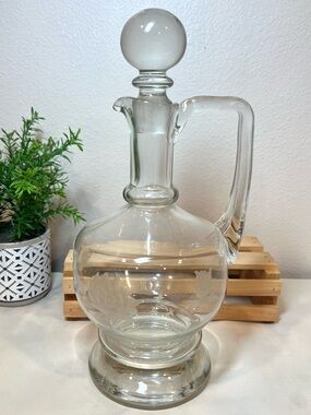 Toscany Vintage Hand-Blown Etched Glass Decanter w Globe Stopper | EUC | HEAVY
